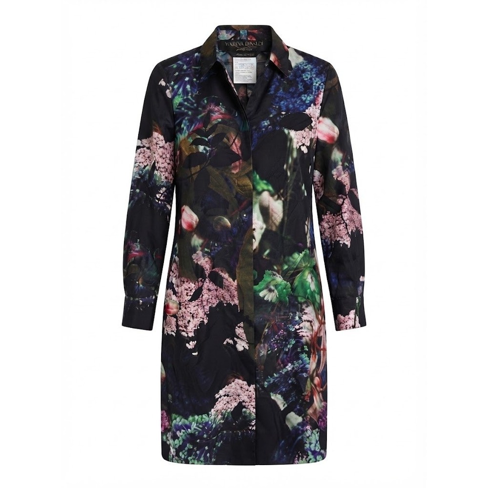 Marina Rinaldi Pura Seta Silk Floral Shirt Dress Black Multi US 14 Italy - CJ